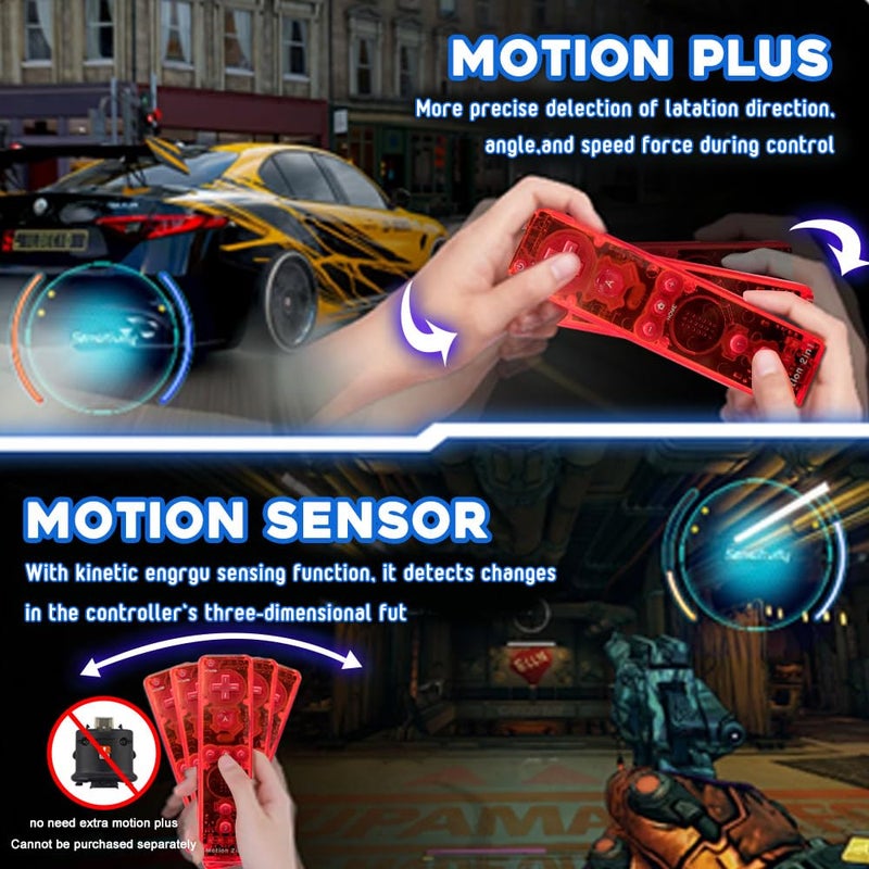 LACTIVX Wii Remote Controller Motion Plus 2 Pack with Silicone Case and Wrist Strap - Remote Controller for Wii U with Built in Motion Plus (Clear Red and Clear Blue) - Image 2